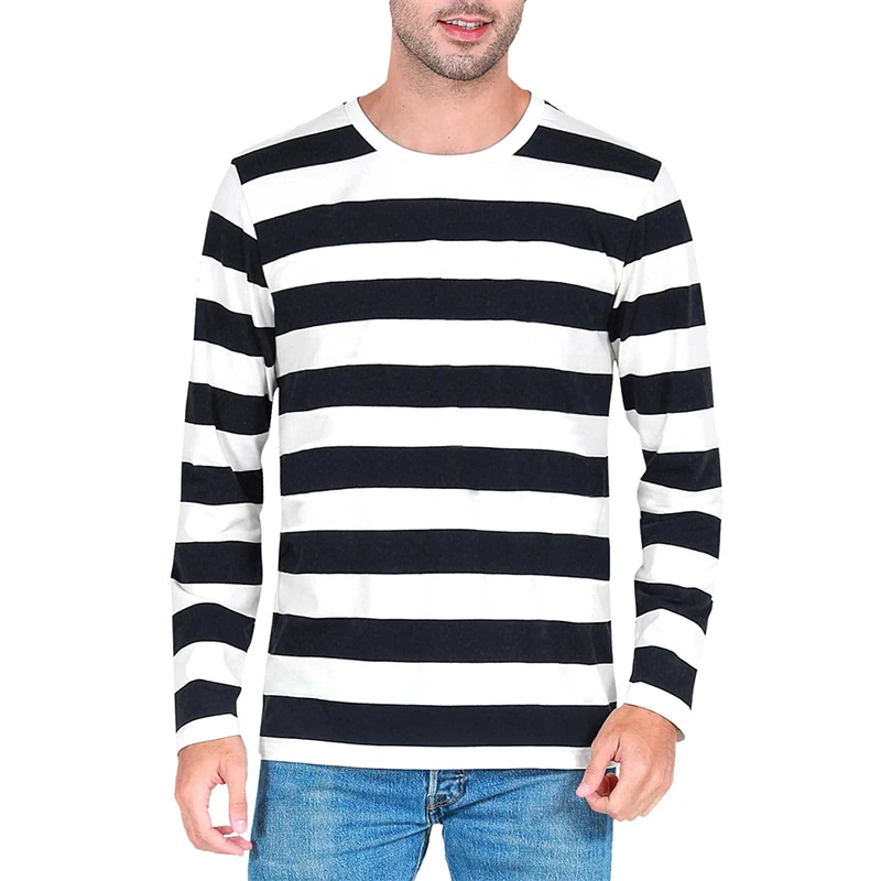 Mens Fashion Clothes - Kontraststreifen 3D-Druck Herren Langarm-T-Shirt Lässige Mode