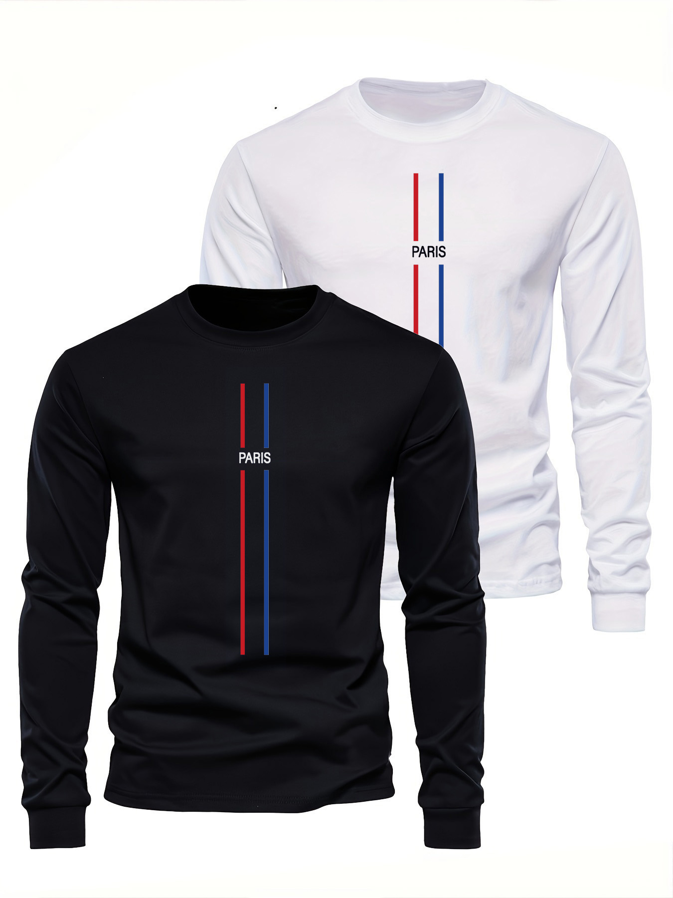 Mens Fashion Summer - 100% reine Baumwolle, Herren-Langarmshirt mit Rundhalsausschnitt,